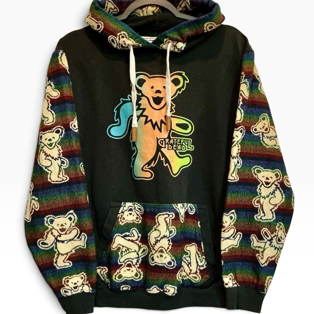 Vintage Grateful Dead Dancing Bears Hoodie Rare Woven Jacquard Blanket Deadhead